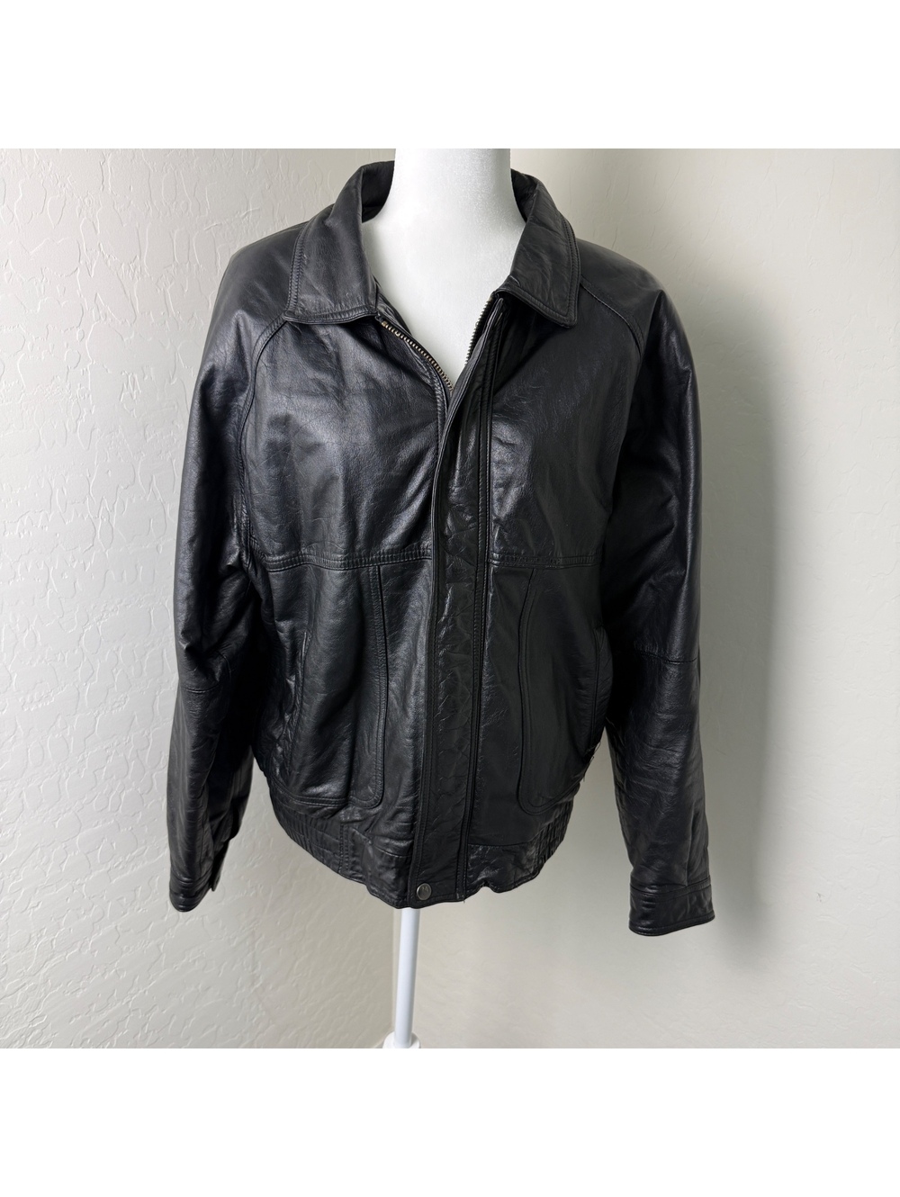 Vintage Hill & Archer Men's Black Genuine Leather Jacket Size 42